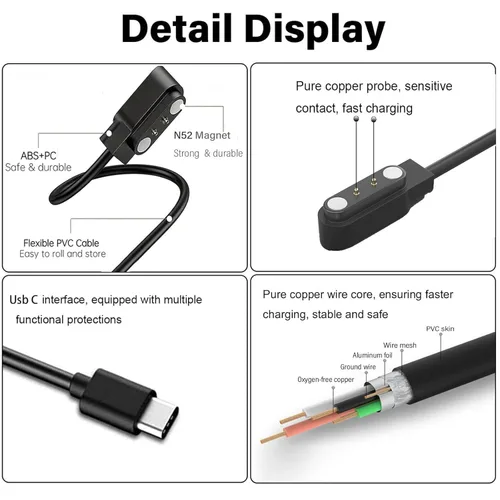 Miniatura 2 de Cargador de reloj inteligente K52 K56 Pro, [paquete de 2] Cargador tipo C para SUNKTA/ESFOE/Linwear/ATEVENSE/EIGIIS/SENBONO K52 K56 Pro Smartwatch