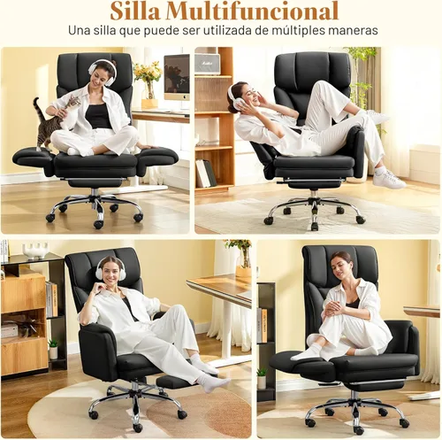 Miniatura 3 de FelixKing Silla de oficina grande y alta, silla ejecutiva de cuero ancho de 400 libras, reposabrazos reversible para mascotas con piernas cruzadas