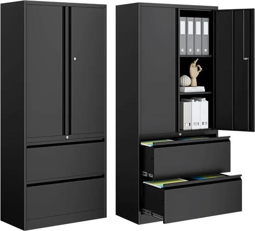 Miniatura 22 de PEUKC Archivador de 2 cajones, archivadores laterales para oficina en casa, cajones de almacenamiento de oficina con cerradura, archivos colgantes