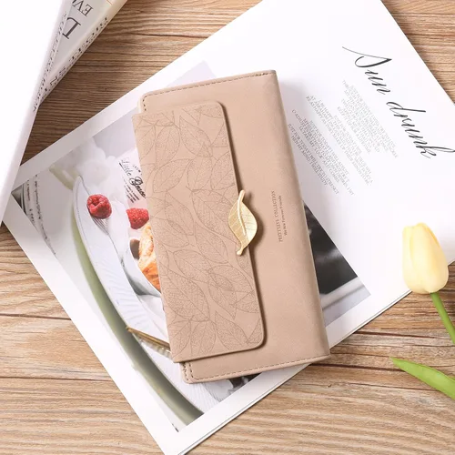 Miniatura 2 de Cartera de cuero para mujer, con bloqueo RFID, gran capacidad, triple tarjetero, carteras, monedero largo con ventana de identificación, C02 Rosa
