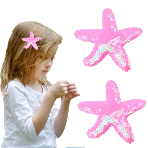 Miniatura 2 de Pinzas para el pelo de estrellas de mar, pinzas para el cabello con lentejuelas rosas, pinzas para el pelo de cocodrilo, pasadores con purpurina