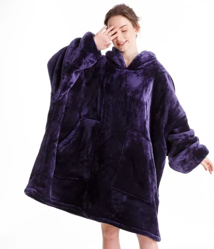 Miniatura 10 de Aemicion - Manta con capucha tipo sudadera tamaño grande, vellón Sherpa con mangas y bolsillo, unisex para adultos, ideal para hogar, oficina