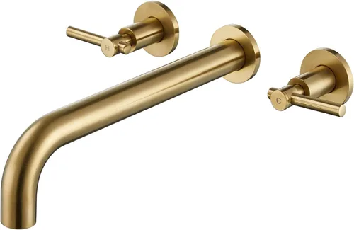 Wowkk Llenador de bañera de montaje en pared, grifo de bañera de oro cepillado, grifos de baño de latón con 2 asas