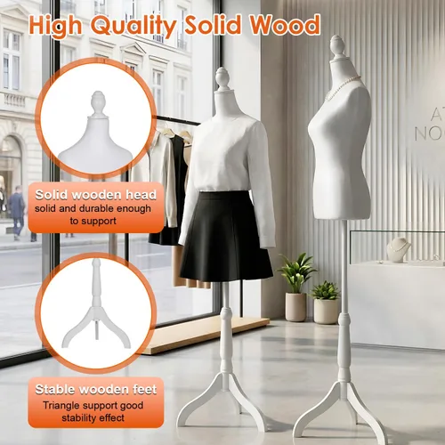 Miniatura 4 de Maniquí de maniquí femenino con soporte de trípode de madera, 50-63 pulgadas para mujer, altura del cuerpo ajustable para costura, ropa, joyería