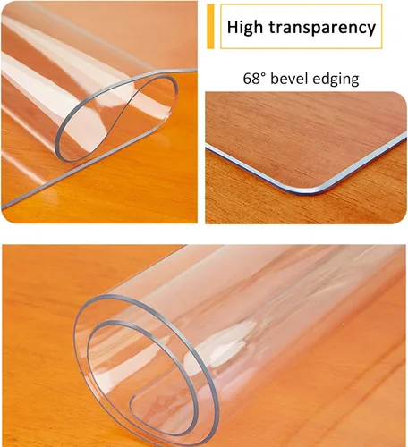 Miniatura 5 de Protector de mesa de vidrio suave de PVC, protector de mantel transparente con bordes de 68°, placa de cristal de plástico transparente