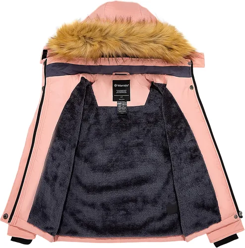 Miniatura 3 de Wantdo Chaqueta de esquí impermeable para niña, abrigo de invierno cálido con capucha de piel sintética