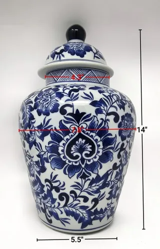 Miniatura 3 de Jarrón de jengibre con templo floral de porcelana azul y blanca de 12.5 pulgadas, estilo chino Qing (azul)
