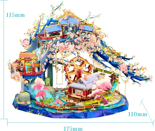 Miniatura 7 de MU Rompecabezas de metal 3D Peach Blossom Palace Fairyland, kit de modelo para adultos para construir base, kit de bricolaje para regalo