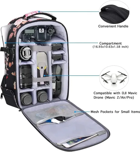 Miniatura 2 de MOSISO Mochila para cámara, bolsa para cámara DSLR/SLR/sin espejo de fotografía Peonía, funda rígida impermeable con soporte para trípode
