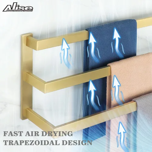Miniatura 4 de Alise Toalleros de 3 capas para montaje en pared de baño, toallero dorado cepillado para baño, toallero cuadrado de acero inoxidable SUS304