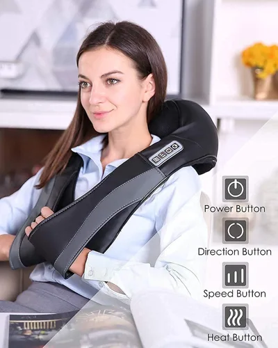Miniatura 3 de Masajeador de cuello y espalda con calor, masaje eléctrico de hombros con 8 nodos, masajeadores shiatsu 3D de tejido profundo para aliviar el dolor