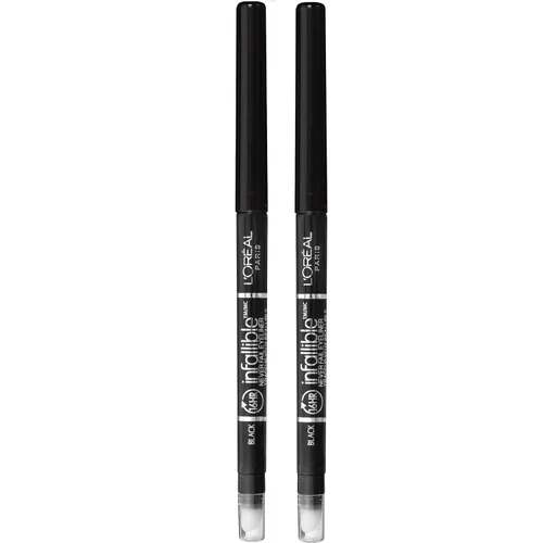 L'Oréal Paris Makeup Infallible Never Fail Lápiz delineador de ojos mecánico original con sacapuntas incorporado, Negro, 0.008 oz., 2 unidades