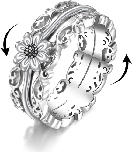 Miniatura 24 de VONALA Anillos giratorios de plata esterlina 925 con diseño de filigrana y girasol, cruz, piedra lunar, ágata musgo, anillos giratorios