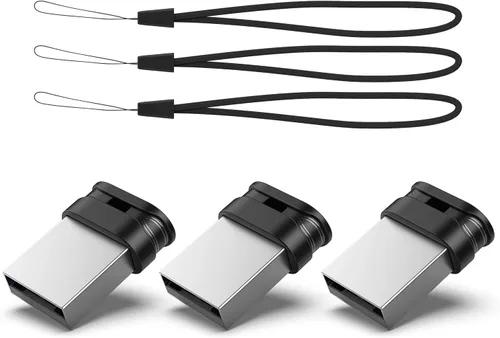 Miniatura 8 de RAOYI Paquete de 5 unidades de 16GB USB 3.0, unidad flash USB mini ultra delgada con cordón - Negro