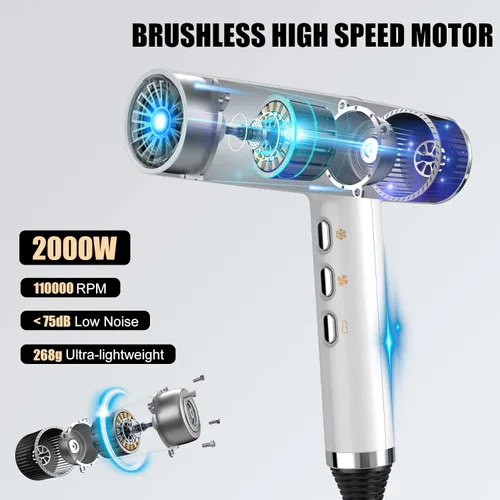 Miniatura 2 de slopehill Secador de pelo con motor único sin escobillas Diagnóstico inteligente de fallas Microfiltro innovador Tecnología Oxy Active Blanco