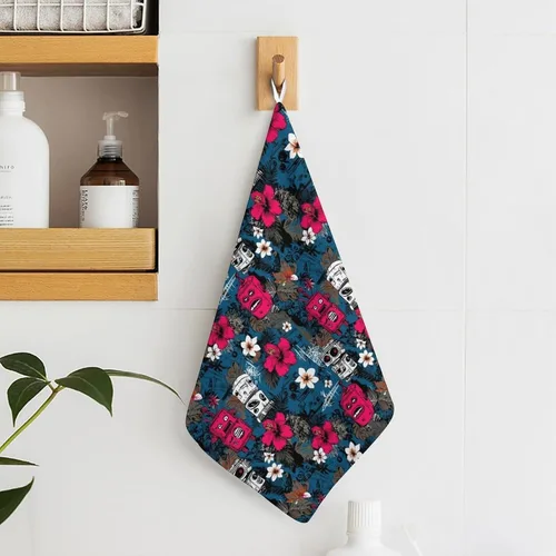 Miniatura 6 de Tropical Retro Robots Print Hand Towels for Bathroom Kitchen, Cute Hanging Kitchen Towels with Hanging Loop, Decorative Absorbent Coral Bath Hand