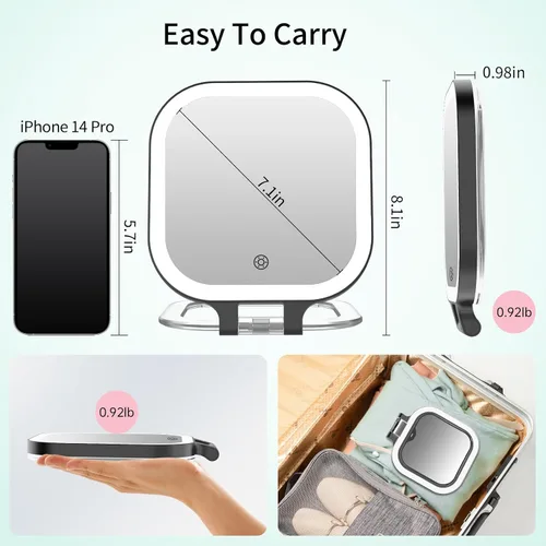Miniatura 2 de FASCINATE Espejo de maquillaje de viaje recargable con aumento de 30X, espejo de tocador portátil iluminado de 7 pulgadas con iluminación de 3
