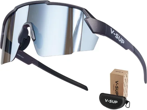 Miniatura 9 de V-SUP TR90 - Gafas de sol de ciclismo con protección UV400, ajustables y ultraligeras con estuche para correr y uso al aire libre Blakc+rojo(4331)