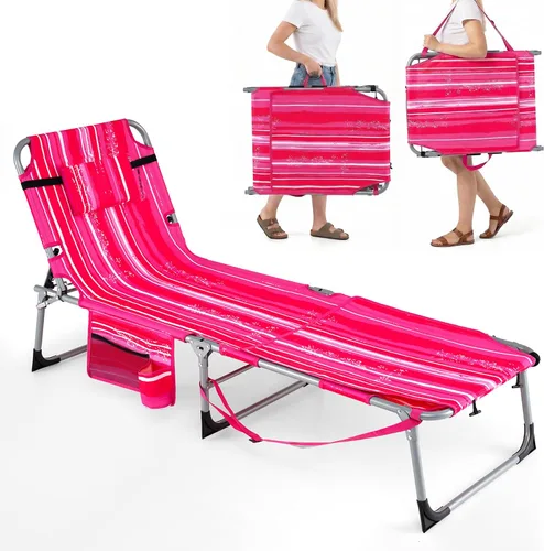 Miniatura 18 de Giantex Silla bronceadora, silla de playa de 330 libras con 5 posiciones ajustables, agujero para cara y brazo, correa para manos/hombros, almohada