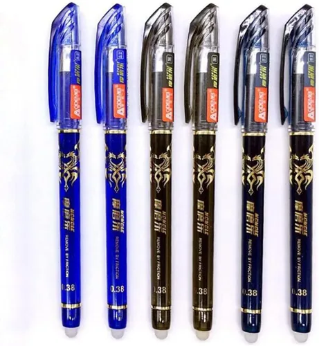 Miniatura 4 de Juego de 2 + 50 bolígrafos de gel de tinta azul y negra de 0.020 in, borrable, con mango lavable, escritura escolar, papelería, tinta de gel (negro)