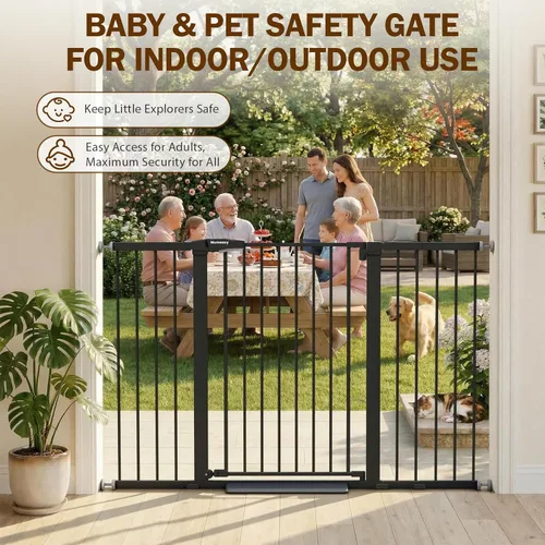 Miniatura 7 de Mumeasy Puerta de bebé extra ancha de 29.7 a 57 pulgadas, puerta grande para perros con cierre automático para puertas, puerta de seguridad