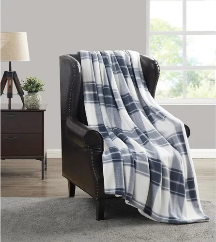 Cannon Cozy Teddy - Manta de poliéster azul y crema, 1 pieza, 50 x 70 pulgadas, a cuadros, 100% poliéster, para hombres y mujeres, certificado