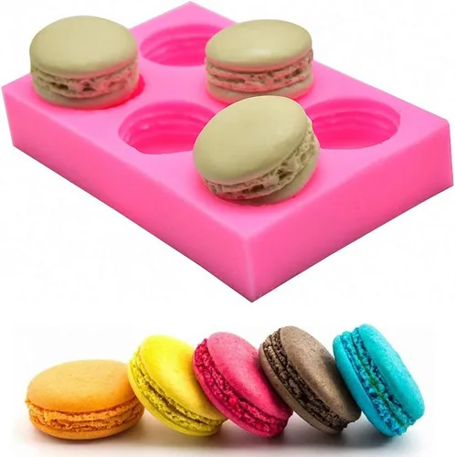 MoldFun Molde de silicona para hamburguesa de macaron 3D de 6 cavidades para fondant, decoración de pasteles/cupcakes, hornear, pasta de goma,