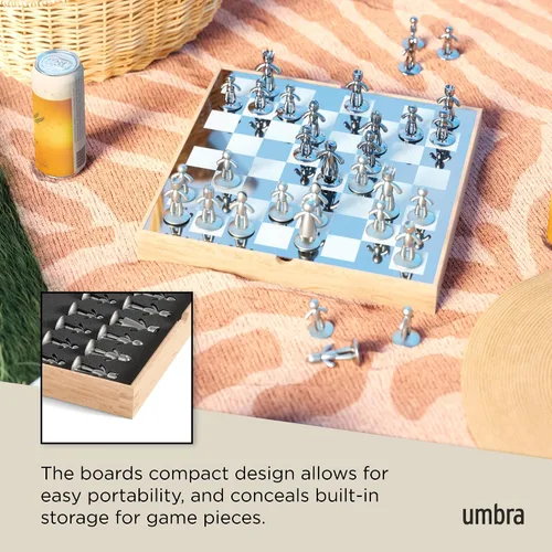 Miniatura 4 de Umbra Buddy - Juego de ajedrez para niños y adultos, moderno juego de tablero de ajedrez original, hecho de metal con acabado de níquel y titanio