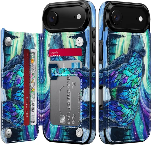 Miniatura 133 de FUNMIKO Funda tipo cartera para iPhone 13 con tarjetero, bloqueo RFID, protección de grado militar y obras de arte impresas con rayos UV, cierre