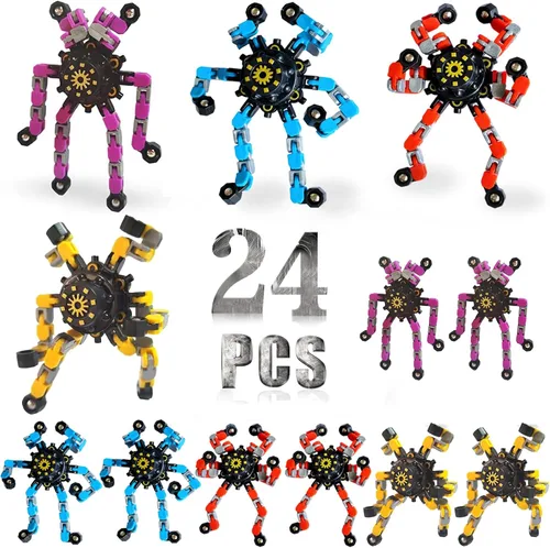 Paquete de 24 juguetes sensoriales divertidos para ansiedad, cadena deformable, robot, spinners para aliviar el estrés, juguetes de giroscopio,