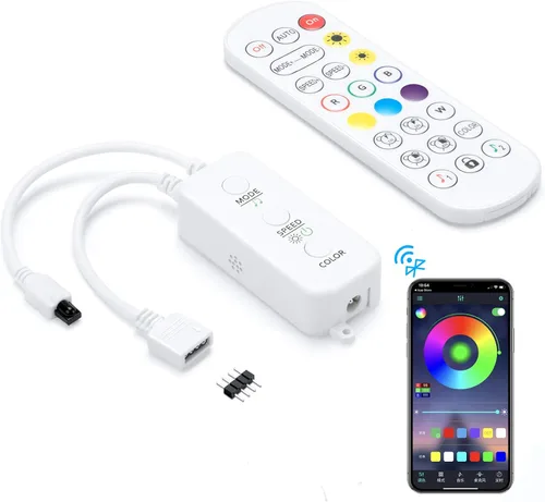 Controlador de tira de luz LED RGB, con aplicación, sincronización de música y control remoto IR, con colores ilimitados y función de modificación