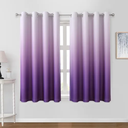 Miniatura 17 de HOMEIDEAS Cortinas Blackout Negras Ombré de 52 x 63 Pulgadas de Largo Degradado Oscurecimiento de Habitación Aislamiento Térmico Ahorro de Energía