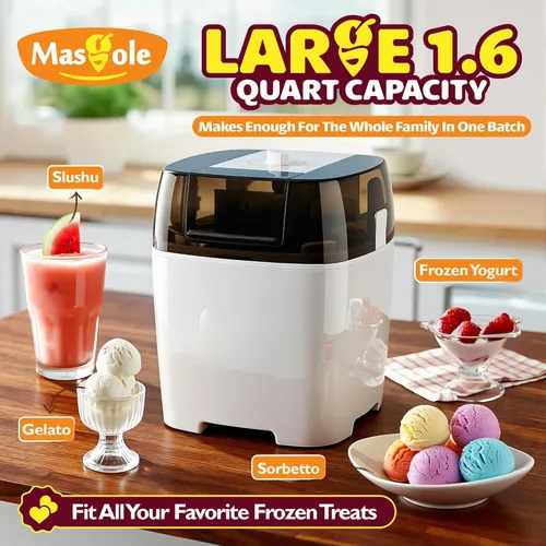 Miniatura 2 de Máquina para hacer helados, máquina de helado de 1.6 cuartos de galón, sorbete y yogur congelado, tazón de congelador totalmente automático