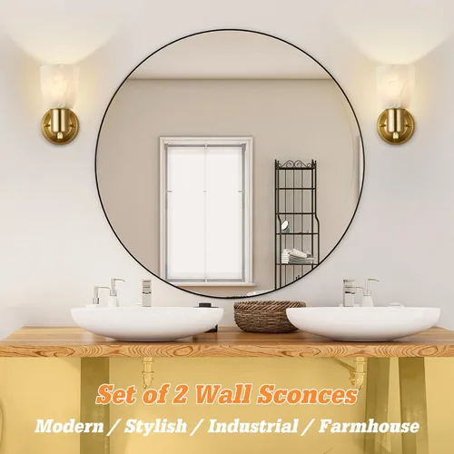 Miniatura 5 de EJIAXIN Juego de 2 apliques de pared, luces doradas de tocador para baño, accesorios de luz de pared modernos con interruptor giratorio, lámpara