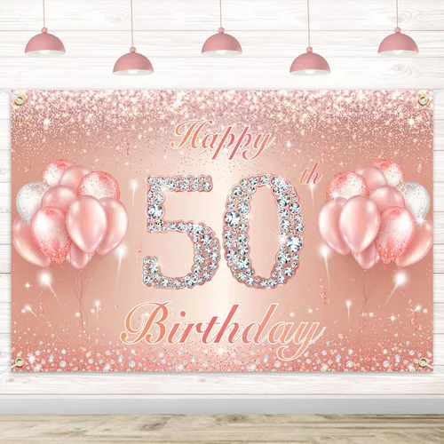 Miniatura 19 de Fondo de pancarta de feliz cumpleaños 10 – Suministros de decoración de fiesta de cumpleaños 10 para niñas o niños – Oro rosa 4 x 6 pies