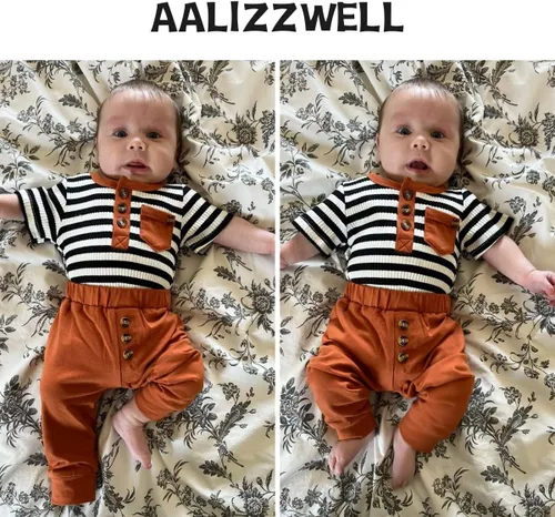 Miniatura 2 de Aalizzwell Traje de verano a rayas para bebés recién nacidos