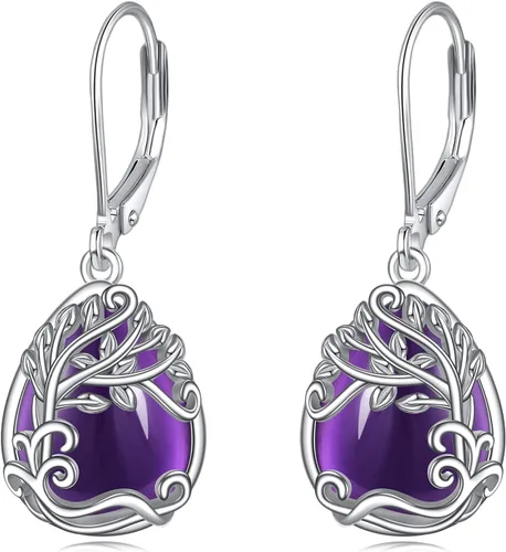 Miniatura 156 de Aretes colgantes con forma de lágrima de filigrana de piedra lunar de plata de ley 925 con cierre de palanca para mujer, regalos de joyería