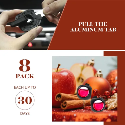 Miniatura 2 de Clips ambientadores para ventilación de automóvil, paquete de 8, proporciona aroma duradero, hasta 240 días, eliminador de olores (manzana y canela)