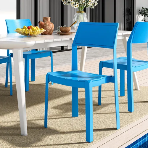 Miniatura 8 de VECELO Paquete de 4 sillas de comedor de plástico, sillas de patio apilables para uso en interiores y exteriores en cocina, junto a la piscina,