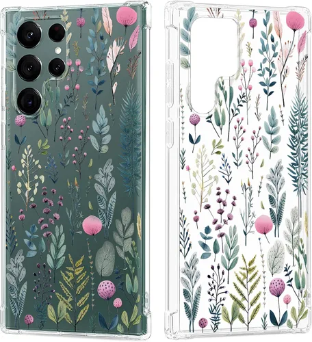 Miniatura 17 de Funda transparente floral para Galaxy S22 Ultra para mujeres/niñas, bonita funda de teléfono para Samsung Galaxy S22 Ultra 5G, diseño de flores
