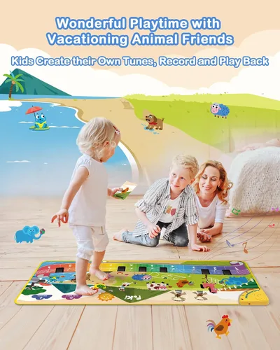 Miniatura 3 de Foki - Alfombrilla de piano para niños pequeños con 61 sonidos de música de animales, juguete educativo sensorial y musical para bailar, teclado