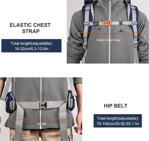 Miniatura 9 de MOUNTAINTOP 70L - Mochila con marco interno para camping, senderismo, mochila para hombres y mujeres con cubierta de lluvia Zafiro azul-70l