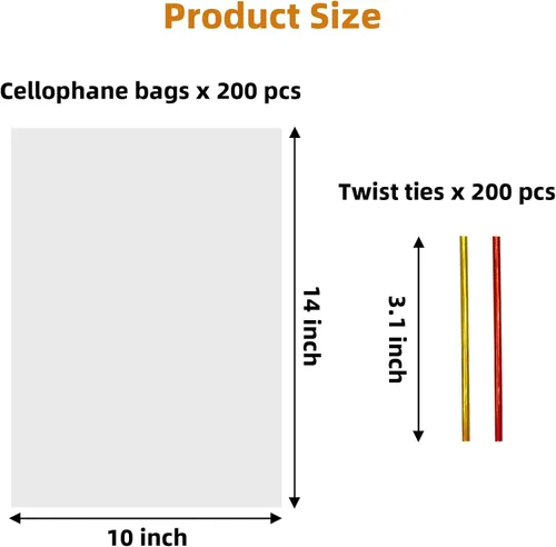 Miniatura 2 de Morepack Bolsas de celofán de 10 x 14 pulgadas, bolsas de regalo de celofán transparente, 200