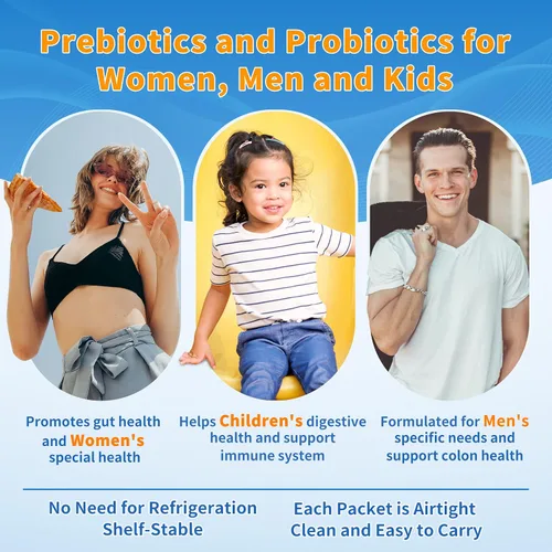 Miniatura 3 de Probióticos para mujeres, hombres y niños, prebióticos y probióticos en polvo para la salud intestinal digestiva e inmunológica, apoyan el sistema