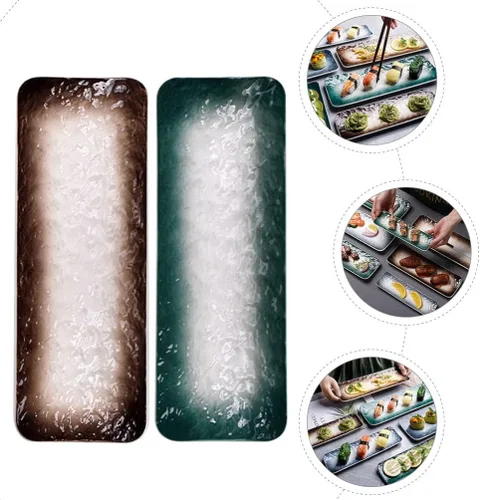Miniatura 7 de CALLARON Plato de sushi de cerámica, 2 platos de porcelana para servir platos, bandeja rectangular de postres, bandeja de exhibición de postres