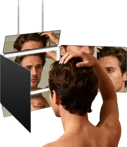 Miniatura 11 de LMZNXCZ Espejo de 3 vías para corte de pelo automático, espejo de 360 cortes para hombres para uso de barbero, para ver la parte posterior