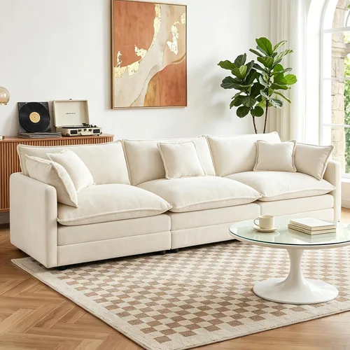 Miniatura 30 de GNIXUU 76" Modular Sectional Sofa, Beige Loveseat Sofa Cloud 2 Seater Couch, Comfy Chenille Love Seats 25" Deep Seat with 2 Pillows for Small Spaces