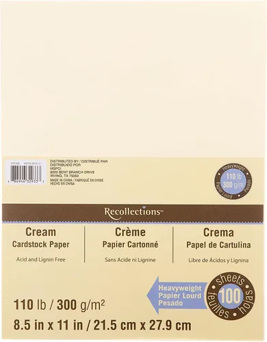 Recollections 100 hojas de papel de cartulina de 8.5 x 11 pulgadas, color crema, sin ácido ni lignina, para álbumes de recortes, artes y