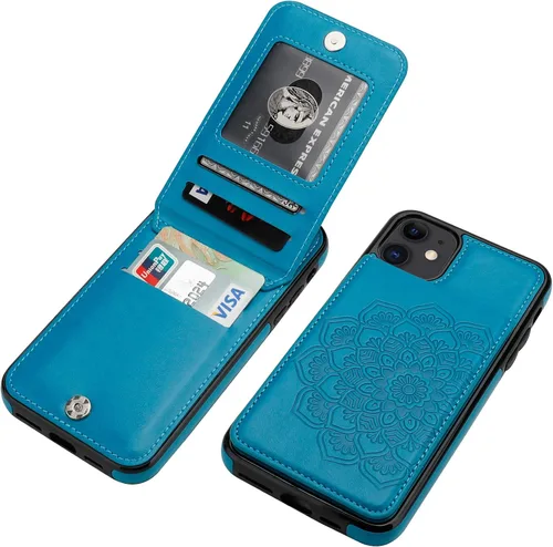 Miniatura 7 de Vaburs Funda para iPhone 11 Pro Max con tarjetero y cartera, diseño de mandala en relieve, piel sintética, 5 ranuras para tarjetas, soporte a prueba