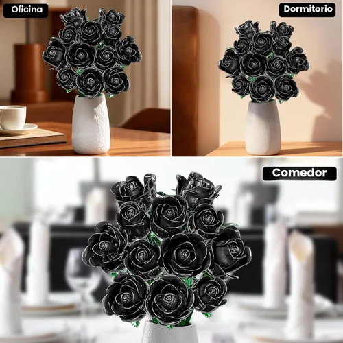 Miniatura 5 de Juego de construcción de ramo de rosas negras para mujeres adultas, paquete de 12 colecciones botánicas, regalo para Navidad, día de San Valentín